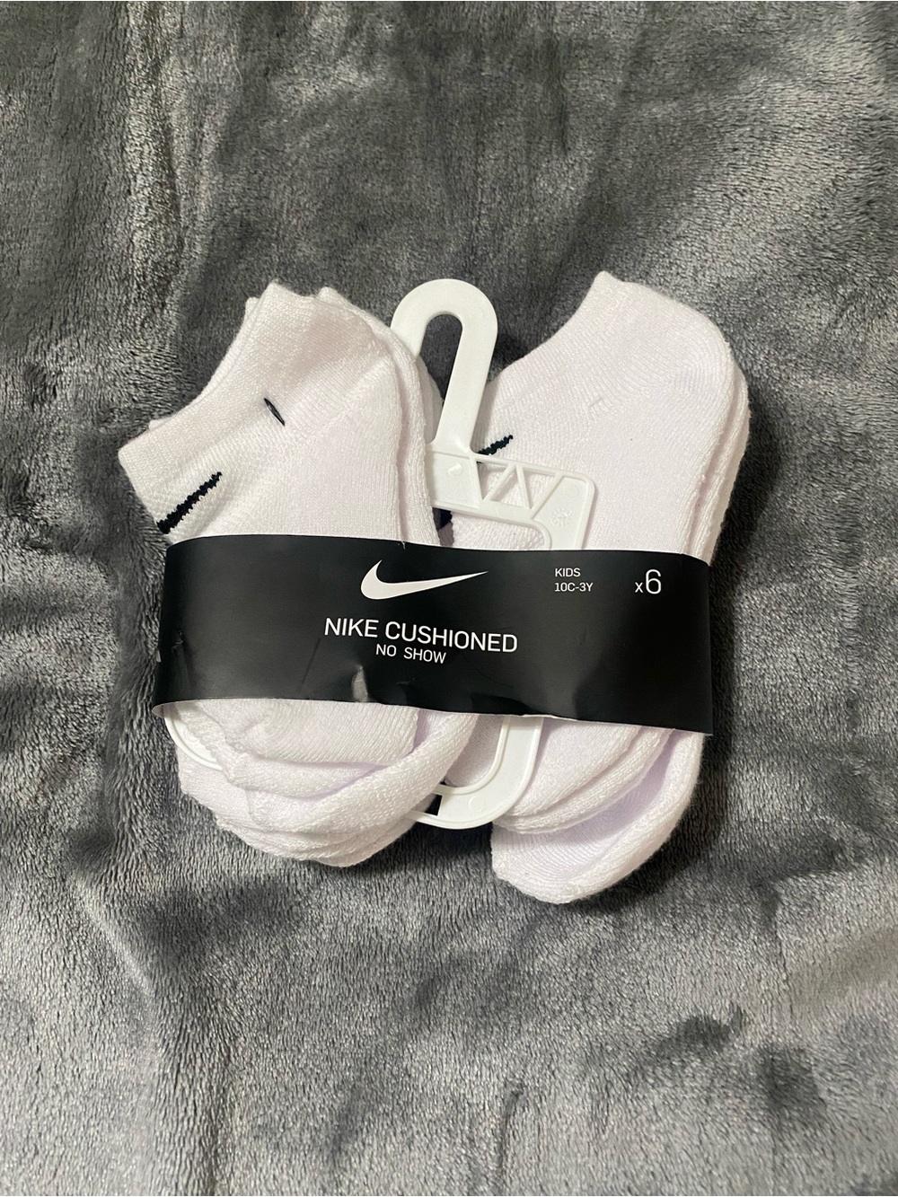 Nike No-Show Cushioned Socks - White with Black Swoosh - 6 Pack (Kids)